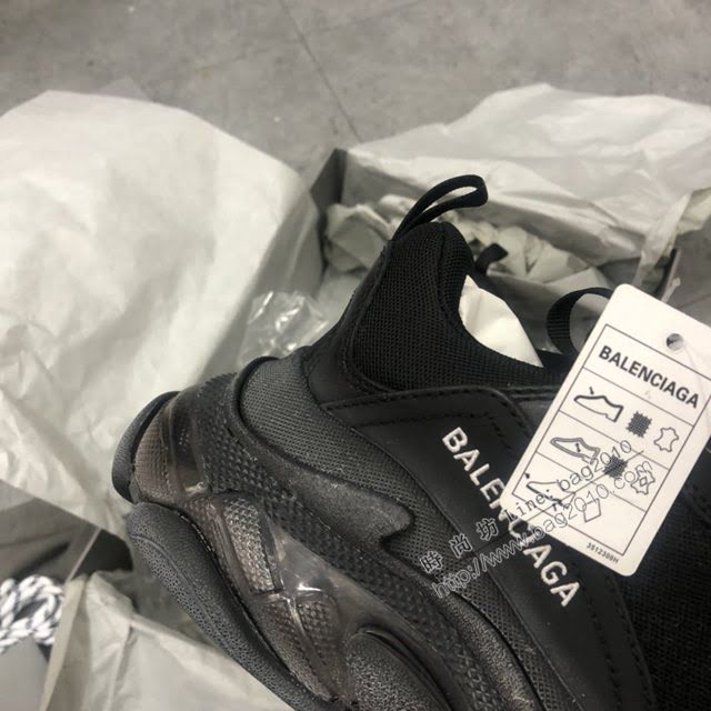 Balenciaga經典款男鞋 真氣墊底黑色巴黎世家頂級版本透明氣墊鞋 Balenciaga Triple S老爹鞋 Balenciaga情侶款老爹鞋  hdbl1003